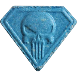 Blue Punisher ecstasy pill (XTC) — MDMA 202mg — Zürich, Switzerland