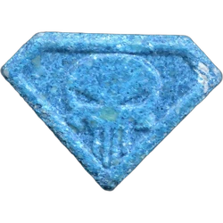 Blue Punisher ecstasy pill (XTC) — MDMA 218mg — Madrid, Spain