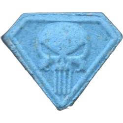 Blue Punisher ecstasy pill (XTC) — MDMA 186mg — Madrid, Spain