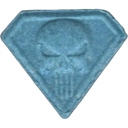 Blue Punisher ecstasy pill (XTC) — MDMA 195mg — Barcelona, Spain