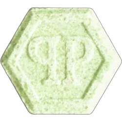 Green Philipp Plein ecstasy pill (XTC) — MDMA 218mg — Geneva, Switzerland