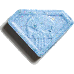 Blue Punisher ecstasy pill (XTC) — MDMA 27mg; Caffeine 13mg; Impuretés de synthèse; Unknown — Marseille, France