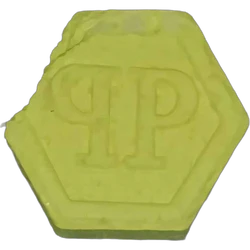 Yellow Philipp Plein ecstasy pill (XTC) — MDMA 135mg — Sevilla, Spain