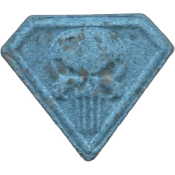 Blue Punisher ecstasy pill (XTC) — MDMA 166mg — Barcelona, Spain
