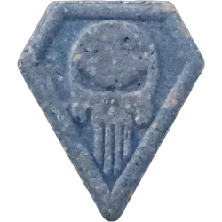Blue Punisher ecstasy pill (XTC) — MDMA 117mg — Granada, Spain