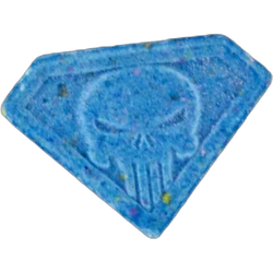 Blue Punisher ecstasy pill (XTC) — MDMA 66mg; Amphetamine 21mg — Lausanne, Switzerland