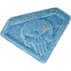 Blue Punisher ecstasy pill (XTC) — MDMA 59mg; Amphetamine 23mg — Lausanne, Switzerland