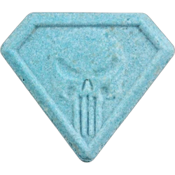 Blue Punisher ecstasy pill (XTC) — MDMA 201mg — Zürich, Switzerland