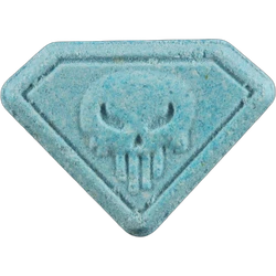 Blue Punisher ecstasy pill (XTC) — MDMA 29mg; Caffeine 199mg — Zürich, Switzerland
