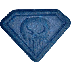 Blue Punisher ecstasy pill (XTC) — Amphetamine 7mg; Caffeine 47mg — Vienna, Austria