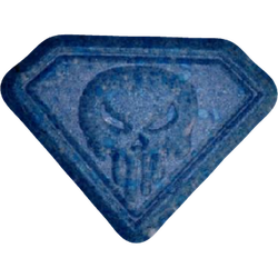 Blue Punisher ecstasy pill (XTC) — Amphetamine 8mg; Caffeine 47mg — Vienna, Austria