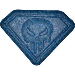 Blue Punisher ecstasy pill (XTC) — Amphetamine 3mg; Caffeine 36mg — Vienna, Austria