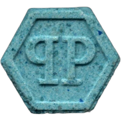 Blue Philipp Plein ecstasy pill (XTC) — MDMA 178mg — Barcelona, Spain