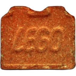 Orange Lego ecstasy pill (XTC) — MDMA 223mg — Barcelona, Spain