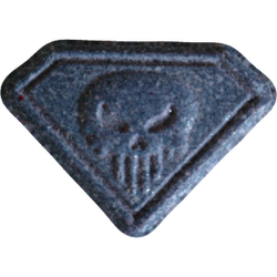 Blue Punisher ecstasy pill (XTC) — Amphetamine 2mg; Caffeine 191mg — Vienna, Austria