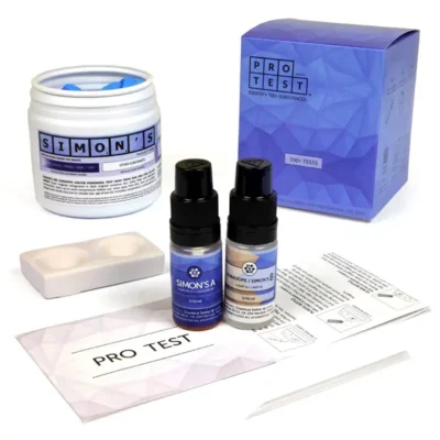 Simon's reagent test kit includes the reagent, a spatula, a reaction plate, instructions and reaction color chart