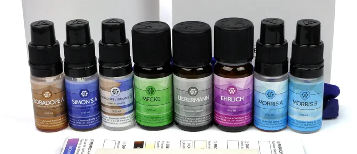 Cocaine test kit with reagent Morris, Ehrlich, Liebermann, Mecke, Simon's, Robadope